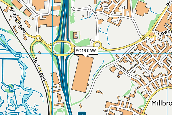 SO16 0AW map - OS VectorMap District (Ordnance Survey)