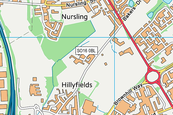 SO16 0BL map - OS VectorMap District (Ordnance Survey)