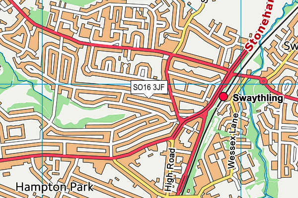 SO16 3JF map - OS VectorMap District (Ordnance Survey)