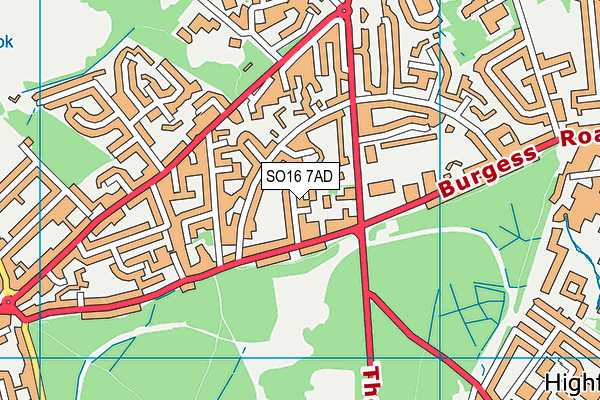 SO16 7AD map - OS VectorMap District (Ordnance Survey)