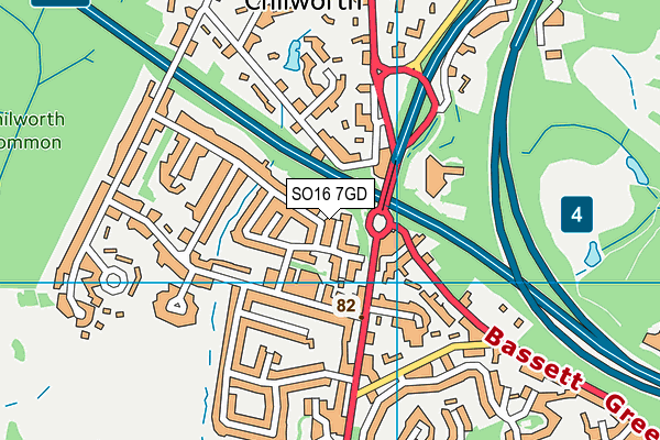 SO16 7GD map - OS VectorMap District (Ordnance Survey)