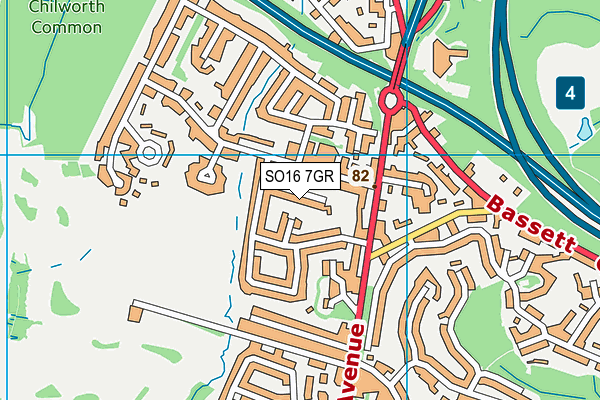 SO16 7GR map - OS VectorMap District (Ordnance Survey)