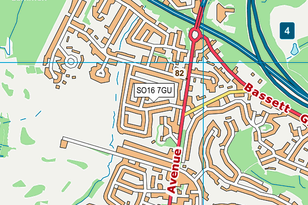 SO16 7GU map - OS VectorMap District (Ordnance Survey)