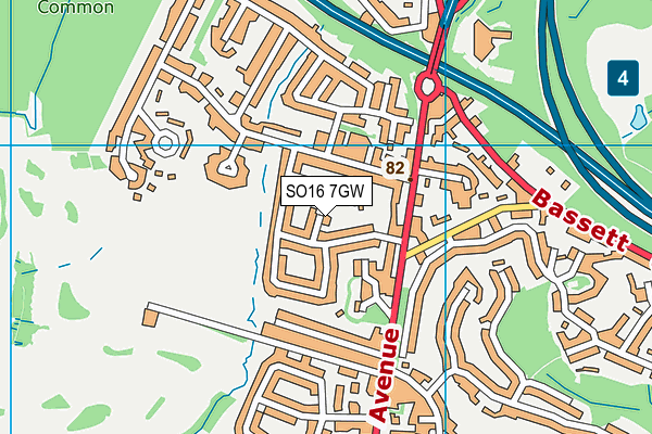SO16 7GW map - OS VectorMap District (Ordnance Survey)