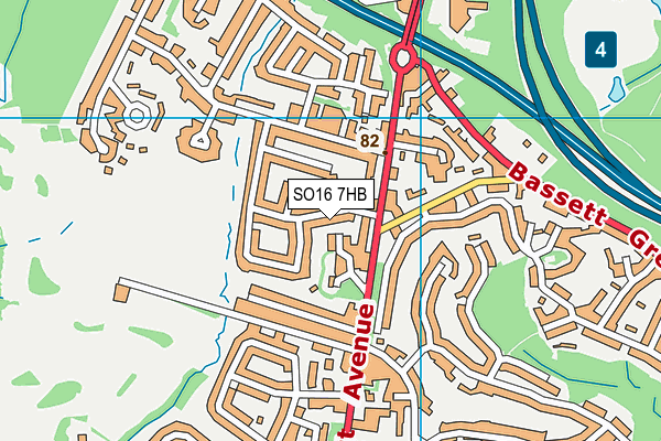 SO16 7HB map - OS VectorMap District (Ordnance Survey)