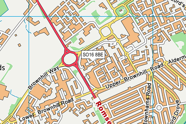 SO16 8BE map - OS VectorMap District (Ordnance Survey)