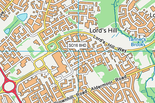 SO16 8HD map - OS VectorMap District (Ordnance Survey)