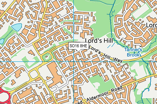 SO16 8HE map - OS VectorMap District (Ordnance Survey)