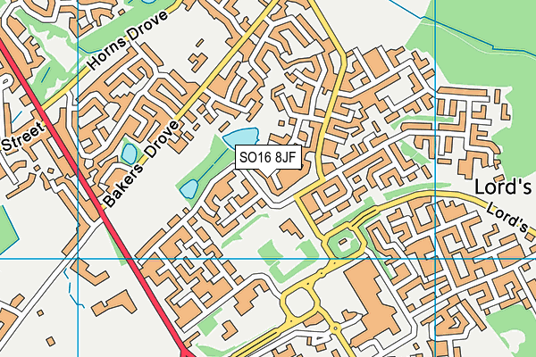 SO16 8JF map - OS VectorMap District (Ordnance Survey)