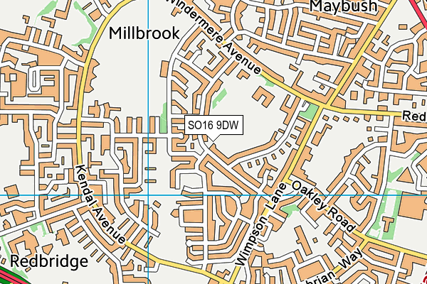SO16 9DW map - OS VectorMap District (Ordnance Survey)