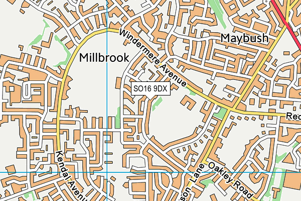 SO16 9DX map - OS VectorMap District (Ordnance Survey)