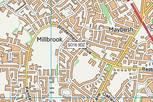 SO16 9DZ map - OS VectorMap District (Ordnance Survey)