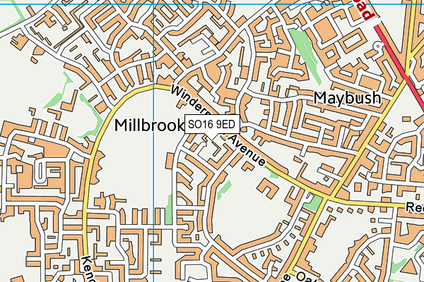 SO16 9ED map - OS VectorMap District (Ordnance Survey)