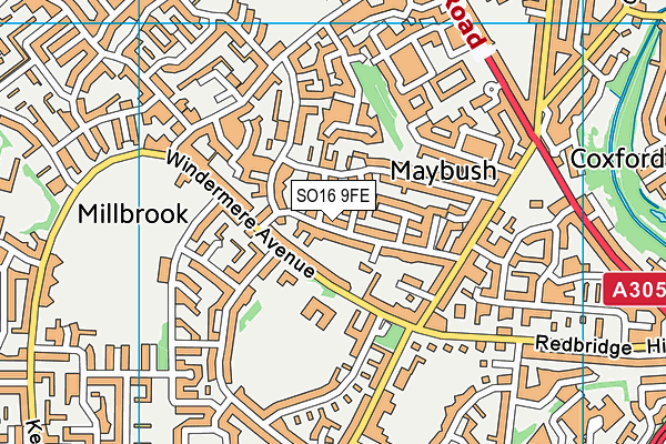 SO16 9FE map - OS VectorMap District (Ordnance Survey)