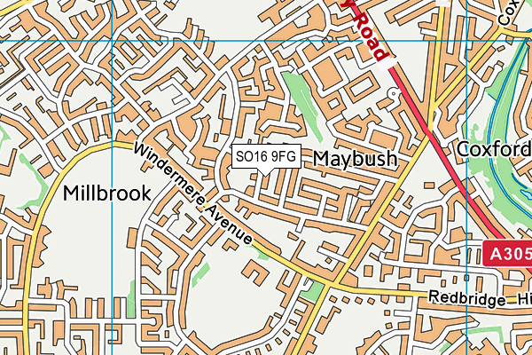 SO16 9FG map - OS VectorMap District (Ordnance Survey)