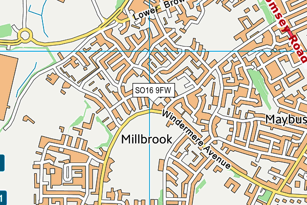 SO16 9FW map - OS VectorMap District (Ordnance Survey)