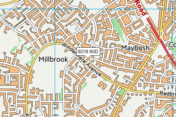 SO16 9GD map - OS VectorMap District (Ordnance Survey)
