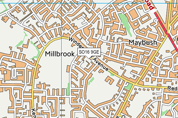 SO16 9GE map - OS VectorMap District (Ordnance Survey)