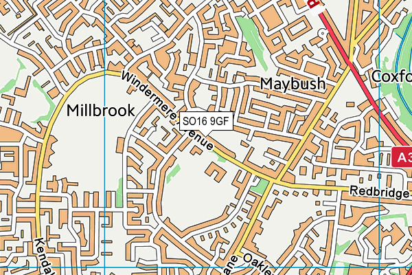 SO16 9GF map - OS VectorMap District (Ordnance Survey)