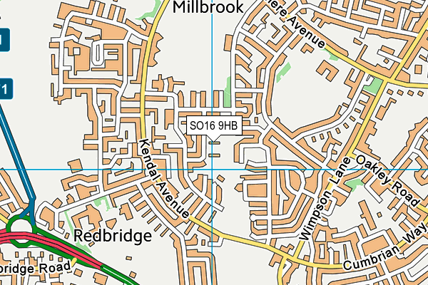 SO16 9HB map - OS VectorMap District (Ordnance Survey)