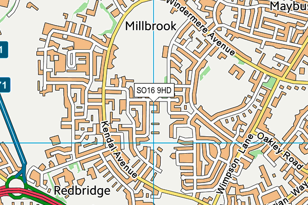 SO16 9HD map - OS VectorMap District (Ordnance Survey)