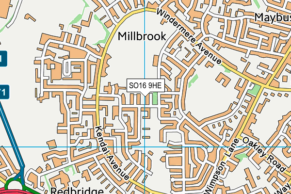 SO16 9HE map - OS VectorMap District (Ordnance Survey)