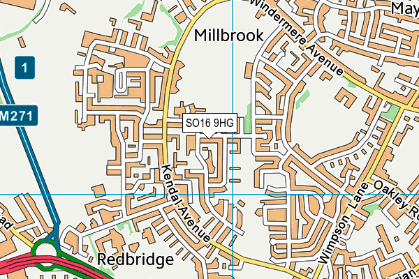 SO16 9HG map - OS VectorMap District (Ordnance Survey)