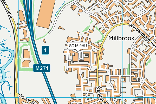 SO16 9HU map - OS VectorMap District (Ordnance Survey)