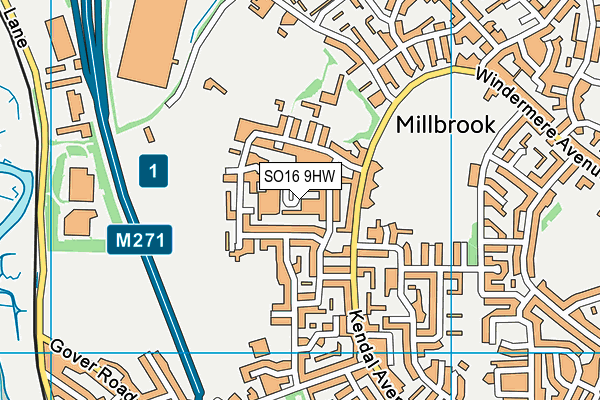 SO16 9HW map - OS VectorMap District (Ordnance Survey)