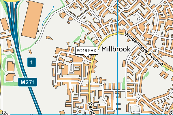 SO16 9HX map - OS VectorMap District (Ordnance Survey)