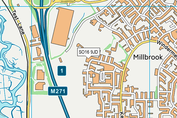 SO16 9JD map - OS VectorMap District (Ordnance Survey)