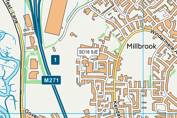 SO16 9JE map - OS VectorMap District (Ordnance Survey)