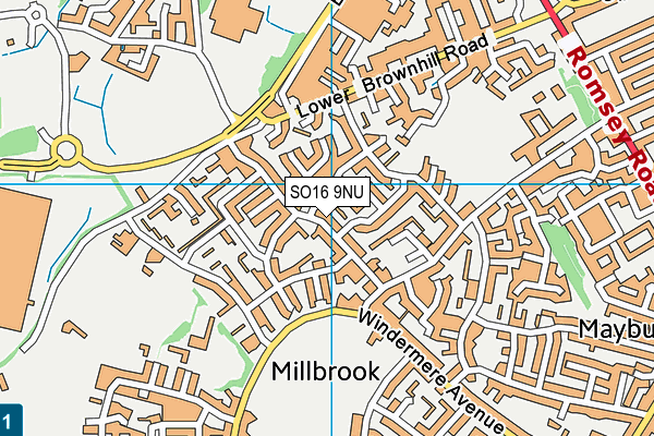 SO16 9NU map - OS VectorMap District (Ordnance Survey)