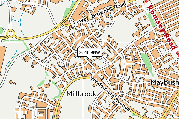 SO16 9NW map - OS VectorMap District (Ordnance Survey)