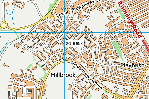 SO16 9NX map - OS VectorMap District (Ordnance Survey)