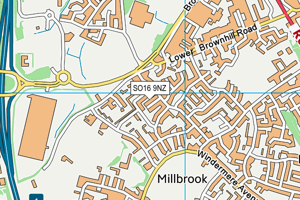 SO16 9NZ map - OS VectorMap District (Ordnance Survey)