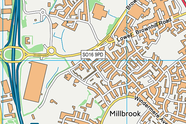 SO16 9PD map - OS VectorMap District (Ordnance Survey)