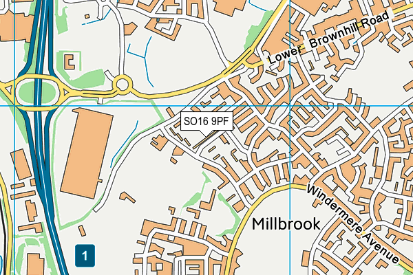 SO16 9PF map - OS VectorMap District (Ordnance Survey)