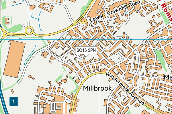 SO16 9PN map - OS VectorMap District (Ordnance Survey)