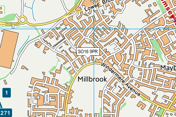 SO16 9PR map - OS VectorMap District (Ordnance Survey)