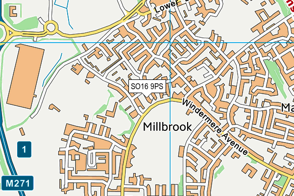 SO16 9PS map - OS VectorMap District (Ordnance Survey)