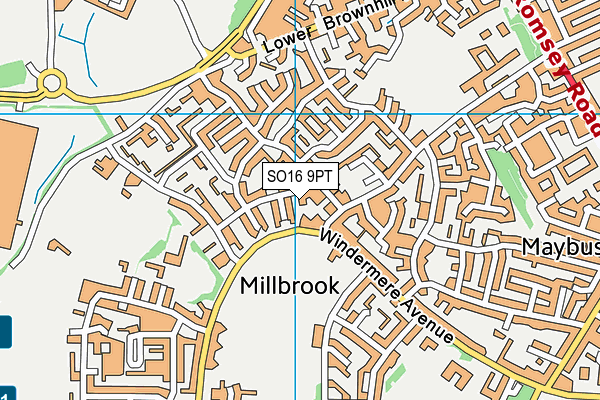 SO16 9PT map - OS VectorMap District (Ordnance Survey)