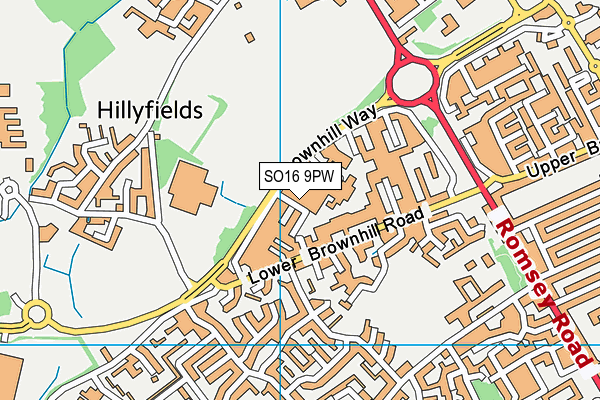 SO16 9PW map - OS VectorMap District (Ordnance Survey)