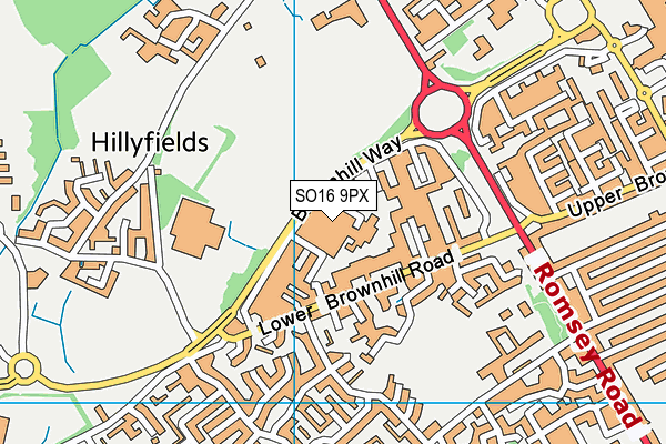 SO16 9PX map - OS VectorMap District (Ordnance Survey)