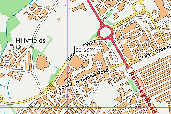 SO16 9PY map - OS VectorMap District (Ordnance Survey)