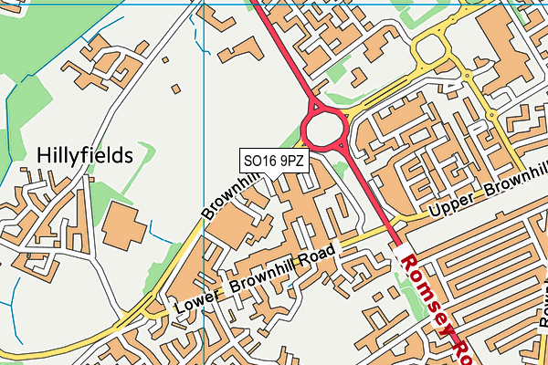 SO16 9PZ map - OS VectorMap District (Ordnance Survey)