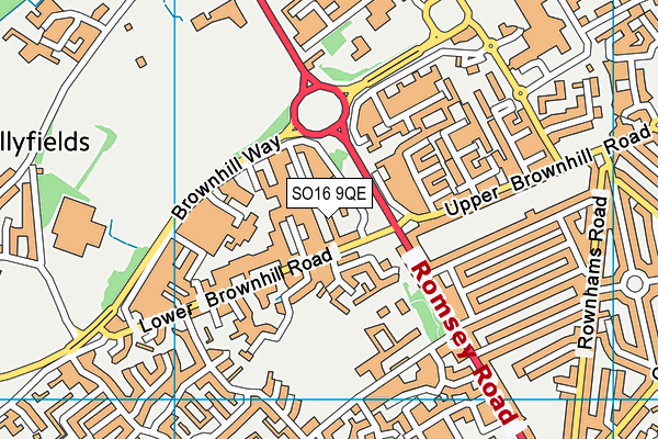 SO16 9QE map - OS VectorMap District (Ordnance Survey)