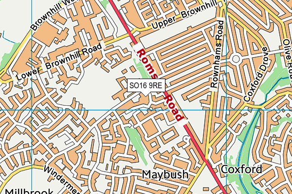 SO16 9RE map - OS VectorMap District (Ordnance Survey)