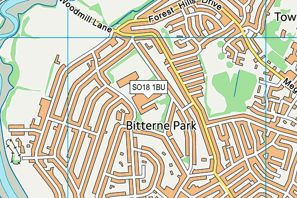 Bitterne Park Sports Hall (Closed) map (SO18 1BU) - OS VectorMap District (Ordnance Survey)