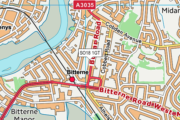 SO18 1GT map - OS VectorMap District (Ordnance Survey)